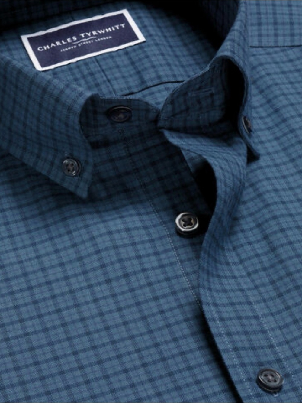 Men’s Charles Tyrwhitt Teal Blue Mini-Check Button-Down Shirt NWT - Size L Slim
